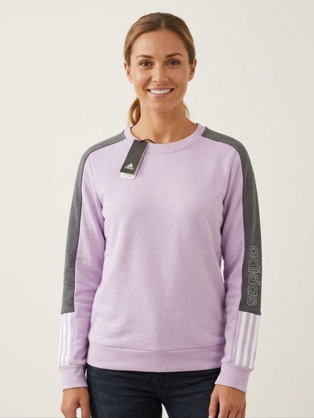 Adidas Soft Lilac Purple & Dark Gray Colorblock Crewneck Sweatshirt Size M NWT